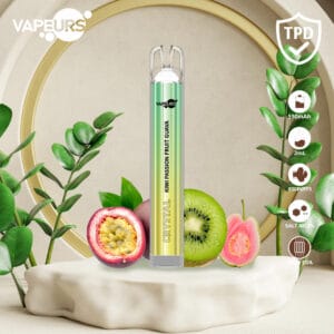 Țigară electronică Vapeurs 800 Crystal cu aromă exotică de kiwi, fructul pasiunii și guava – până la 800 de pufuri, design transparent.